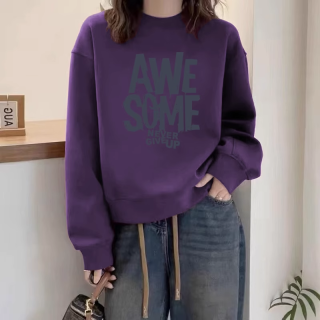圆领套头打底衫加绒加厚卫衣女2026春秋季新款宽松韩版潮情侣外套