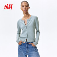 H&M H&M女装毛针织衫夏季慵懒风休闲打底衫短款开衫内搭外套0579541 浅灰绿松石色 M 165/96