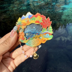 赋闲 绝美九寨沟流沙冰箱贴秋冬季磁吸金属高级感送朋友四川旅游伴手礼 九寨沟梦幻秋色-流沙冰箱贴【礼盒】