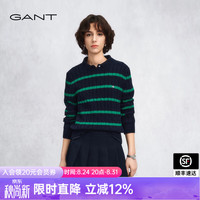 GANT 26春夏女士圆领条纹松弛慵懒随性休闲感针织衫 315-绿条纹 M