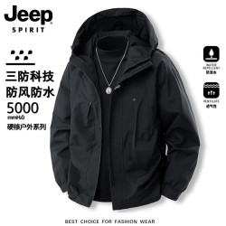 JEEP SPIRIT 吉普冲锋衣外套男款春秋季户外防风防水登山青少年情侣工装夹克 黑色 XL