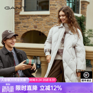 GANT 秋冬季新款女士中长款菱格复古老钱风翻领羽绒服 107-米白色 M