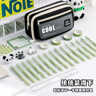 美吉万 9层大容量磨砂翻盖笔袋ins初中生新款简约文具盒铅笔盒透明前窗多功能收纳袋开学礼物高级黑