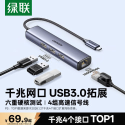 绿联 高效办公 Type-C扩展坞 千兆网口 RJ45网线转接头