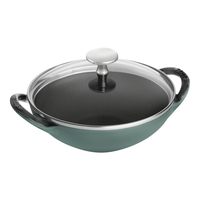 STAUB 珐宝 “Baby Wok 桉树 16cm 带盖”小柄 中式 珐琅锅 Z1027-843