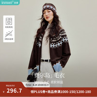 茵曼 费尔岛撞色提花 深咖色 M 女士针织开衫