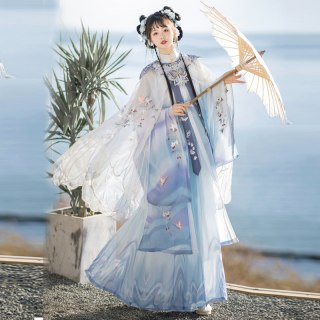 移动端：裳云兮 玉蝴蝶原创汉服女明制云肩齐腰褶裙轻薄透披风绣花斗篷春夏