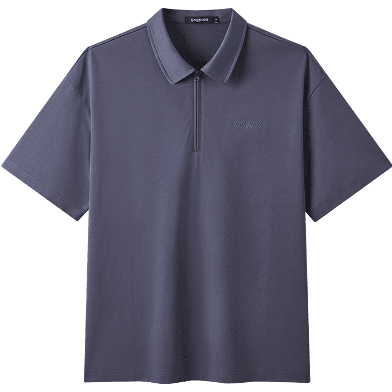 gxgjeans 字母绣花半拉链翻领宽松短袖POLO衫
