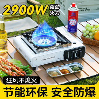 便携卡式炉 户外野外野营燃气卡磁瓦斯炉 卡式炉+收纳箱+防风圈+4瓶气