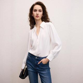 朗姿 简约百搭高智优雅POLO领通勤经典职场轻熟长袖衬衫女式