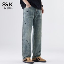 班尼路 SK美式复古刺绣牛仔裤男士秋季2026新款直筒宽松长裤潮牌YS