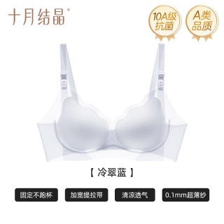 移动端：十月结晶 哺乳内衣夏季薄款凉感文胸罩产后 冷翠蓝夏季凉感哺乳 L