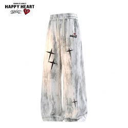 CHARLES JANG'S HAPPY HEART 美式冰丝扎染休闲裤男夏季薄款潮牌宽松直筒阔腿长裤子