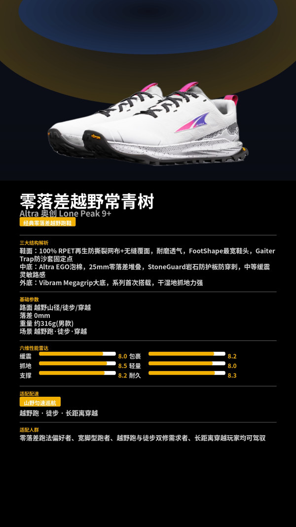 ALTRA 孤峰/LONE PEAK 9+ 全地形户外越野跑鞋