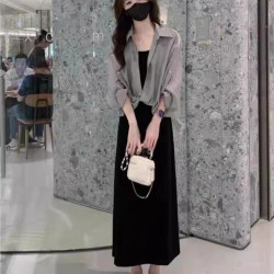 大码高级感防晒衫套装女2026夏季超火胖mm遮肚子显瘦连衣裙两件套