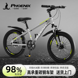PHOENIX 儿童自行车男女孩青少年学生5到18岁山地车成年礼物 灰丨减震碟刹辐条轮单速 20寸