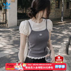 adidas 三叶草女装 26夏季新款时尚潮流假两件泡泡袖易搭运动休闲短袖T恤