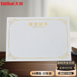 天顺 高档烫金荣誉证书内芯A4加厚140g纸张企业学校表彰颁奖证件书用纸可定制打印(横版)金色-20张