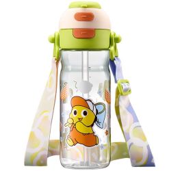 babycare 双饮2合1水杯500ml背带提绳儿童吸管杯夏天外出喝水上学
