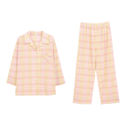 安之伴 100%纯棉色织格长袖睡衣家居服套装 A珍珠粉 M