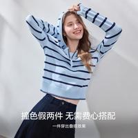百图 2026年秋季针织衫简约套头女士连帽拉链