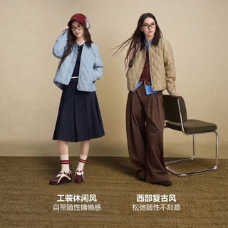 波司登 B260135346 90绒撞色翻领短款羽绒服 月光米 S