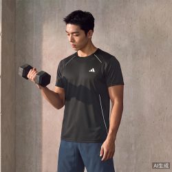 adidas 速干运动健身训练网眼透气圆领短袖T恤上衣男夏季