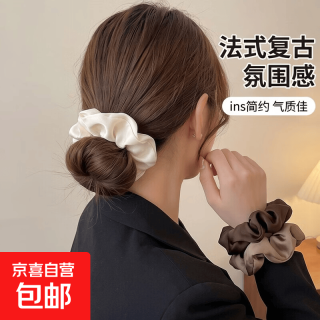 缎面大肠发圈 女ins简约复古头绳气质头绳 米白+浅咖+深咖 3件套