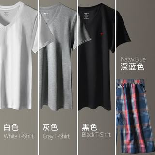 七匹狼 纯棉短袖中裤家居服套装 白色+深蓝 XL