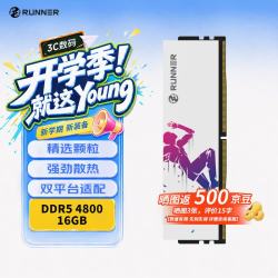 奔跑者 Runner）16GB DDR5 4800 灵跃 电竞马甲条 台式机内存条 CL40 星釉白