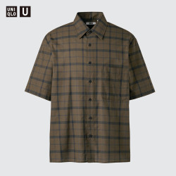 优衣库 箱型格子衬衫短袖/男装女装合作款/衬衣482498 39 棕黑色 2XL