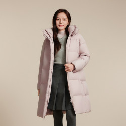 波司登 奥莱冬季女经典都市休闲低饱和色系长款连帽羽绒服