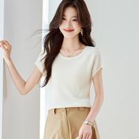 SRCR 短款修身真丝短袖上衣女高级感减龄针织T恤