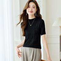 SRCR 修身舒适针织T恤女春夏真丝短袖上衣