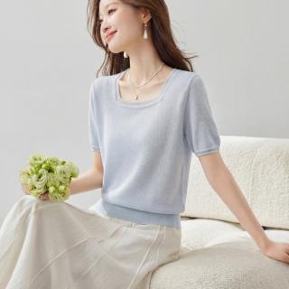 SRCR 温柔风抹茶绿气质针织短袖女温柔风高级感T恤上衣夏
