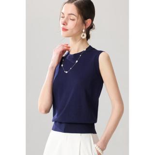 金丽杉 含桑蚕丝内搭无袖针织背心女夏季简约百搭女士纯色圆领针织衫薄款