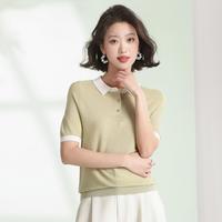 赛兔 夏季清新甜美减龄撞色POLO领高支纱线针织T恤女