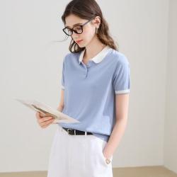 兔皇 简约撞色老钱休闲百搭通勤2026夏季翻领女式T恤