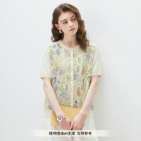 科蒙博卡 【桑蚕丝出游印花】短袖开衫圆领T恤 针织外套