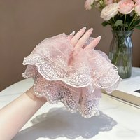 法式多层网纱蕾丝花边珍珠大肠发圈女款高弹力扎发皮筋氛围感发饰