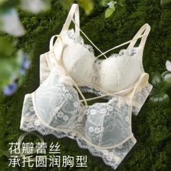 蜜格儿 法式性感蕾丝胸罩收副乳防下垂内衣无钢圈小胸聚拢显大不空杯文胸