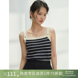 自巧 小个子吊带背心针织衫女春秋感内搭外穿针织上衣 藏青米白条 S