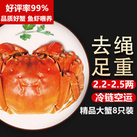 湖鲜阳澄 大闸蟹 去绳足重 2.2-2.5两 8只 鲜活六月黄超大螃蟹海鲜礼盒装