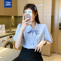 唐狮 女式短袖衬衫 浅水蓝 S码