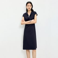 LILY 莱赛尔羊毛假两件条纹收腰连衣裙