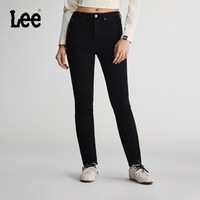 移动端、88VIP：Lee 舒适经典五袋款高腰莱卡修身窄脚牛仔裤黑色女