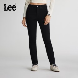 Lee 舒适经典五袋款高腰莱卡修身窄脚牛仔裤黑色女