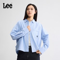 Lee 26早秋新品舒适版翻领条纹设计海军蓝女长袖衬衫LWT009917212