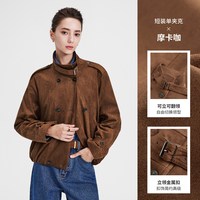 移动端：navigare 小帆船2026秋季新款美拉德棕色立领外套女士复古短款夹克