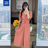 唐狮 女翻领肌理感短袖连衣裙（多色可选）